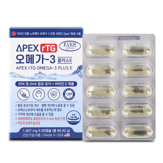 에버그린 에이펙스 알티지 오메가3 비타민E 1,407mg x 60캡슐
